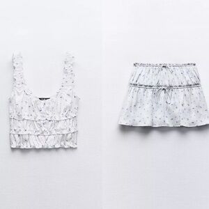 Zara White and Blue Floral Tank Top & skirt set